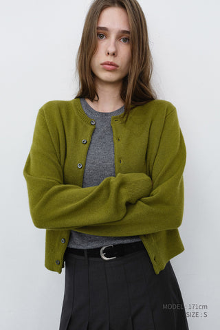 UNISEX CREWNECK KNIT CARDIGAN OLIVE GREEN