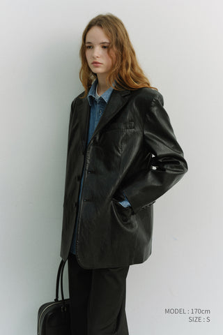UNISEX 3 BUTTON ALTER-LEATHER BLAZER BLACK