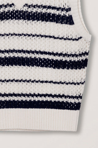 UNISEX CHUNKY STRIPED KNIT VEST NAVY