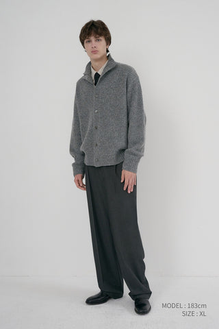UNISEX HIGH NECK BUTTON CARDIGAN MELANGE GREY
