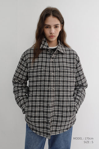 UNISEX QUILTED FLANNEL SHIRT BLACK CHECK