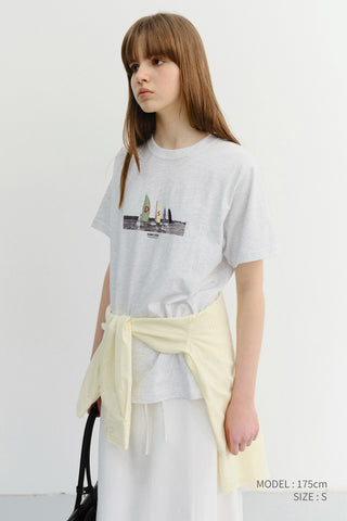 UNISEX APPLIQUE YACHT T-SHIRT LIGHT MELANGE GREY