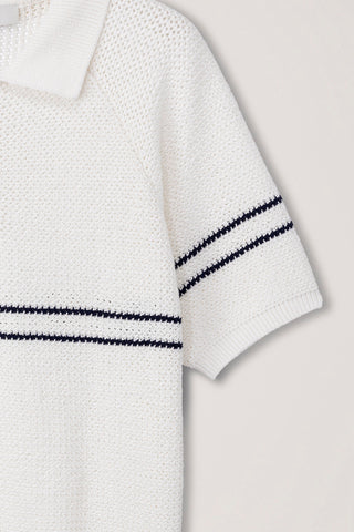 HALF ZIP-UP STRIPED POLO KNIT WHITE