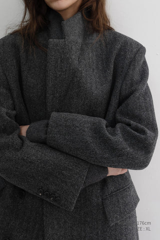 UNISEX BOXY TAILORED COAT GREY HERRINGBONE