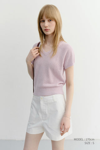 SUMMER LINEN V-NECK KNIT SOFT PINK