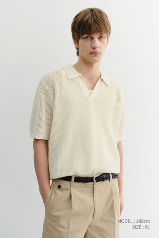 UNISEX CHUNKY POLO KNIT IVORY