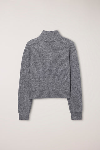 UNISEX HIGH NECK BUTTON CARDIGAN MELANGE GREY