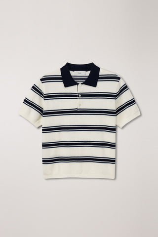 UNISEX MULTI STRIPED POLO KNIT CREAM NAVY