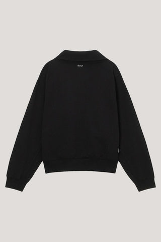 UNISEX LEATHER LOGO HALF ZIP-UP SWEATSHIRT BLACK