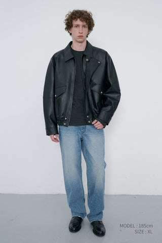 UNISEX CROPPED ALTER-LEATHER BLOUSON BLACK