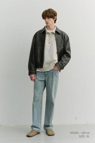 UNISEX LEATHER LOGO HALF ZIP-UP SWEATSHIRT OATMEAL MELANGE