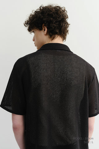 OPEN COLLARED CROCHET SHIRT BLACK