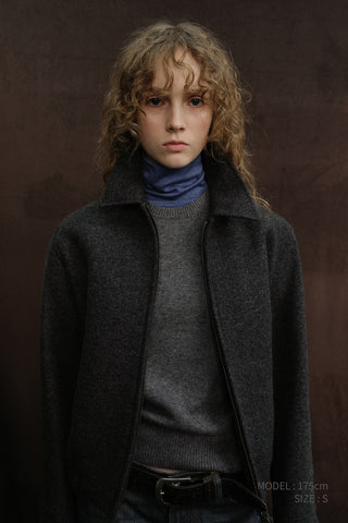 UNISEX COLLARED WOOL BLOUSON CHARCOAL GREY