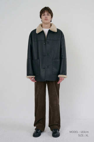 UNISEX REVERSIBLE SOFT SHEARLING HALF JACKET BLACK
