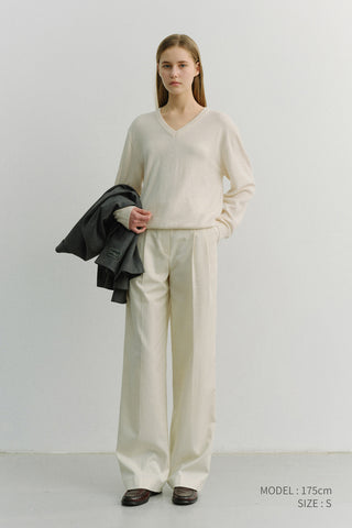 DOUBLE PLEATED CHINO SLACKS IVORY