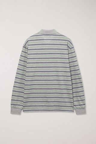 UNISEX MULTI STRIPE COLLARED T-SHIRT MELANGE GREY STRIPE