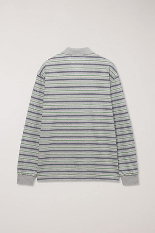 UNISEX MULTI STRIPE COLLARED T-SHIRT MELANGE GREY STRIPE