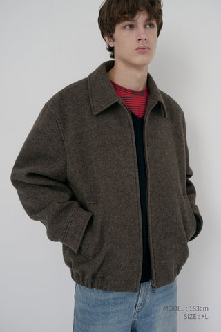 UNISEX COLLARED WOOL BLOUSON BROWN MELANGE