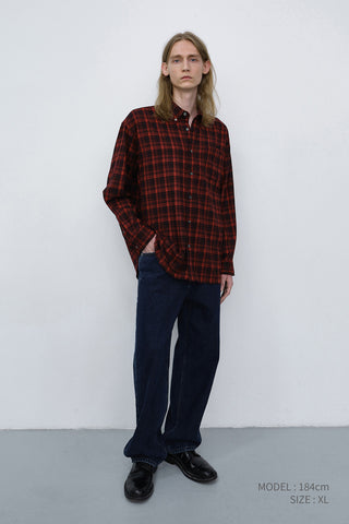 UNISEX CHECKED FLANNEL BD SHIRT RED