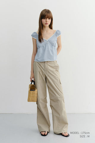 2-WAY SHOULDER BLOUSE BLUE CHECK
