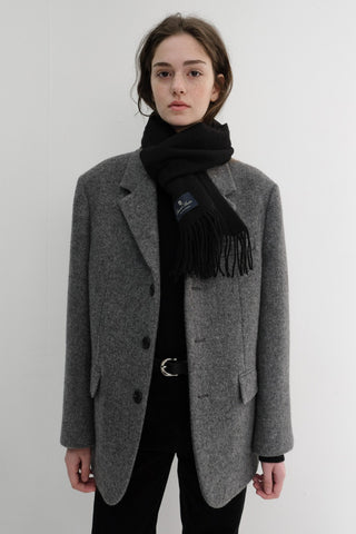 FRINGED CASHMERE MUFFLER BLACK