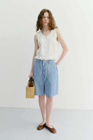 UNISEX LINEN DENIM SHORTS LIGHT BLUE