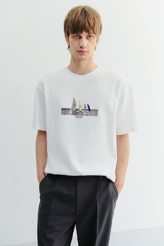 UNISEX APPLIQUE YACHT T-SHIRT OFF WHITE
