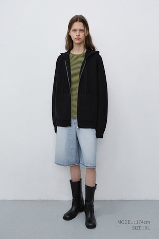 UNISEX HOODED KNIT CARDIGAN BLACK