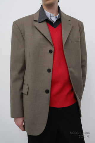 UNISEX CLASSIC 3 BUTTON WOOL BLAZER KHAKI BEIGE