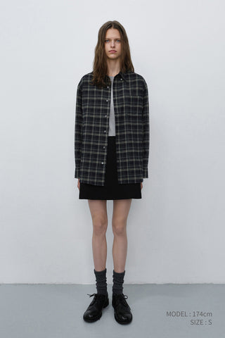 UNISEX CHECKED FLANNEL BD SHIRT NAVY GREY
