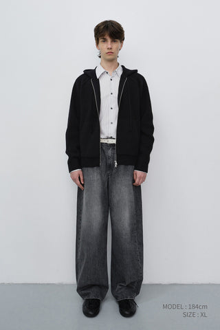 UNISEX HOODED KNIT CARDIGAN BLACK