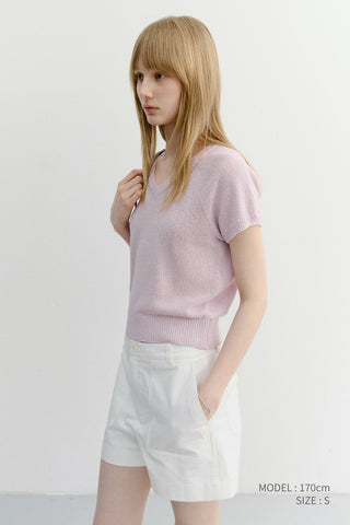 SUMMER LINEN V-NECK KNIT SOFT PINK