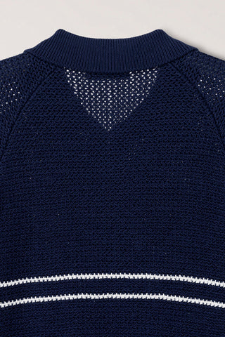 HALF ZIP-UP STRIPED POLO KNIT DARK NAVY