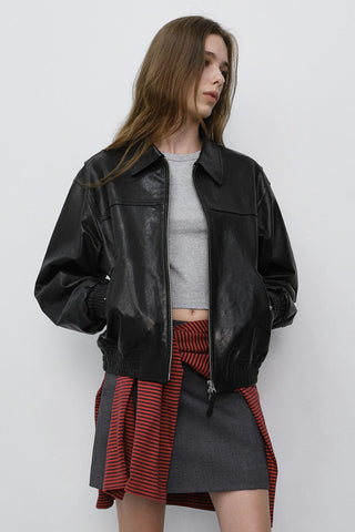UNISEX REFINED LEATHER BLOUSON BLACK