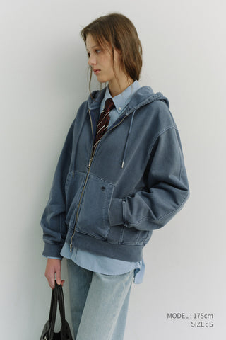 UNISEX GARMENT DYED ZIP-UP HOODIE NAVY
