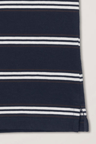 UNISEX MULTI STRIPE COLLARED T-SHIRT NAVY STRIPE
