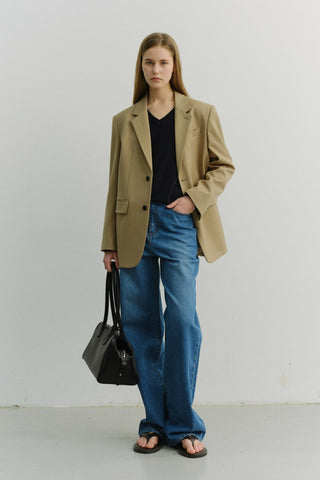 UNISEX 2 BUTTON WOOL BLAZER BEIGE