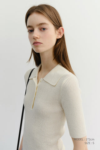 BUTTONED SLIM POLO KNIT CREAM