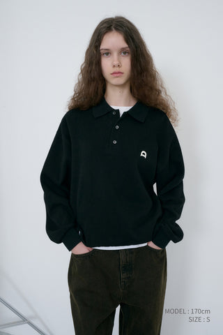 UNISEX LEATHER LOGO COLLARED T-SHIRT BLACK