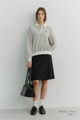 UNISEX STRIPED LOGO COLLARED T-SHIRT IVORY STRIPE