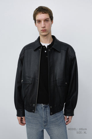 UNISEX OVERSIZED VINTAGE LEATHER BLOUSON BLACK