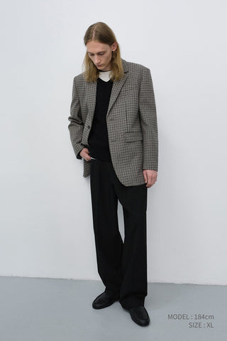 UNISEX CLASSIC 2 BUTTON WOOL BLAZER BEIGE CHECK