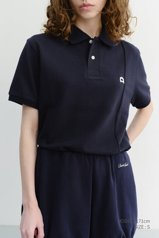 UNISEX LEATHER LOGO POLO SHIRT NAVY