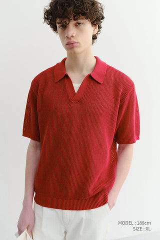 UNISEX CHUNKY POLO KNIT RED