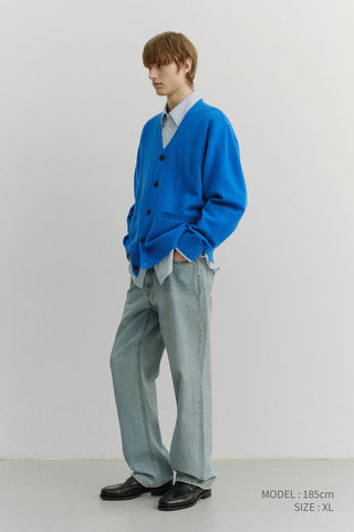 UNISEX BOYFRIEND KNIT CARDIGAN BLUE