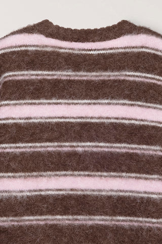 UNISEX STRIPED HAIRY SWEATER BROWN PINK