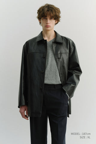 UNISEX ALTER-LEATHER HALF JACKET BLACK