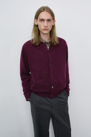 UNISEX COLLARED KNIT CARDIGAN PLUM PURPLE