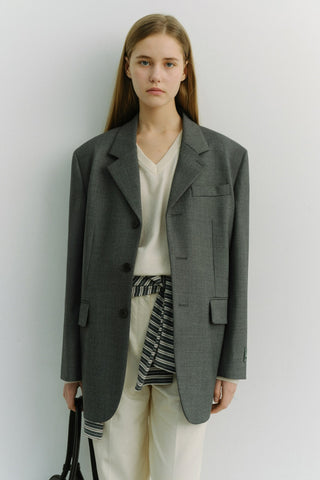 UNISEX 3 BUTTON WOOL BLAZER CHARCOAL GREY