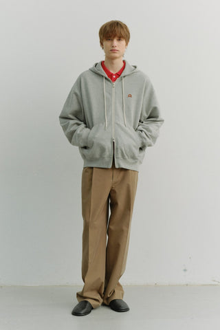 UNISEX LEATHER LOGO ZIP-UP HOODIE MELANGE GREY